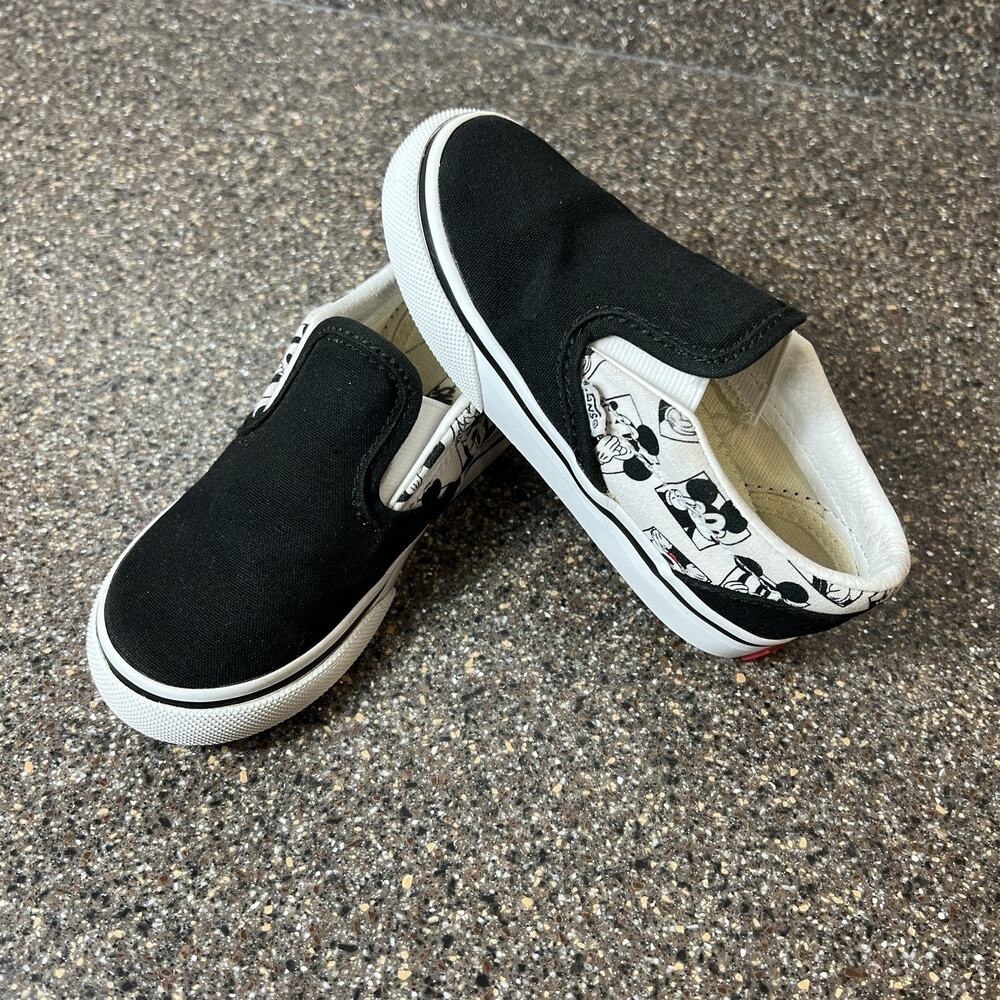 Vans Disney Mickey Mouse Little Kids Toddler 9 Black Canvas Sneakers Slip On Low